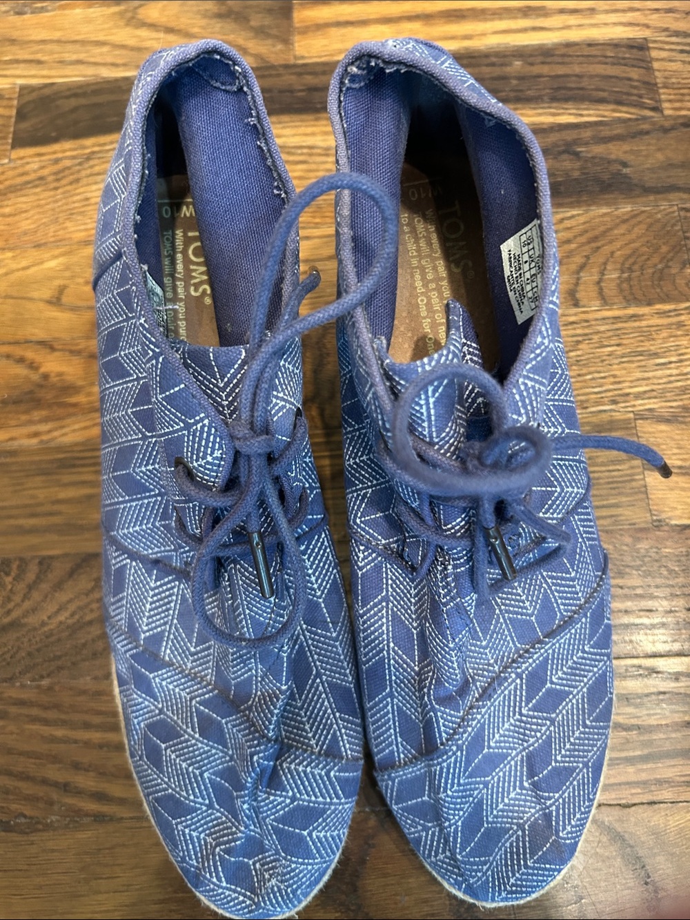 Toms Blue Geometric Wedge Lace-Up Shoes
